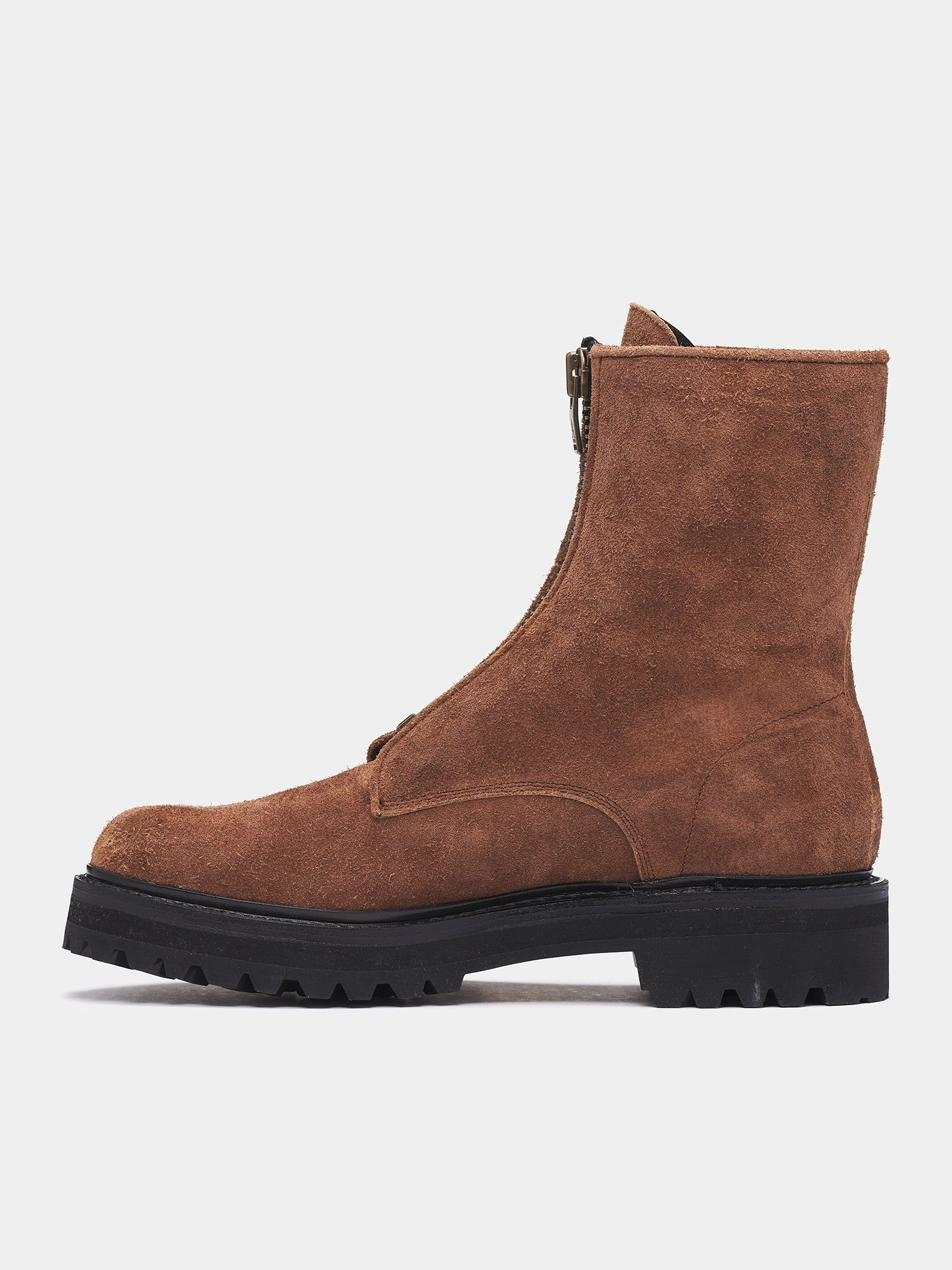 Rubber Boots With Wide Calves Front Zip Suede Boots (AUS2500-CAMEL-SUEDE)