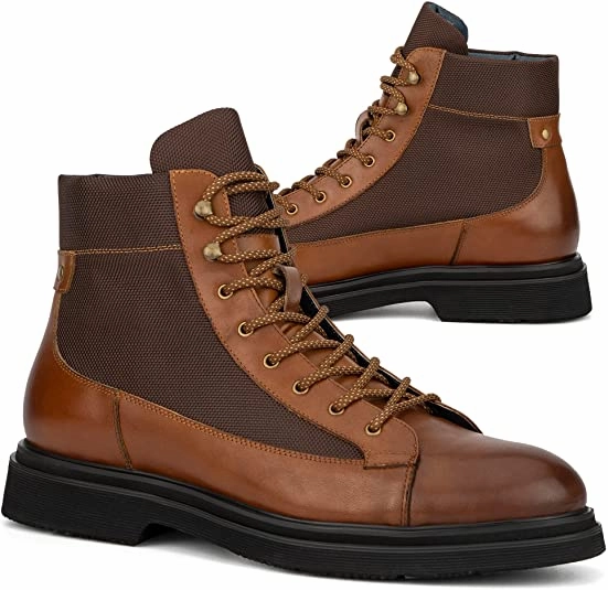 Wedge Oxford Shoes Mens Fashion Handcrafted Casual Oxfords Derby Chukka Two-tone Leather Lace-up Ankle High-Top Boots w/Block Chunky Heel, Platform, Round Plain Toe & Rubber Sole