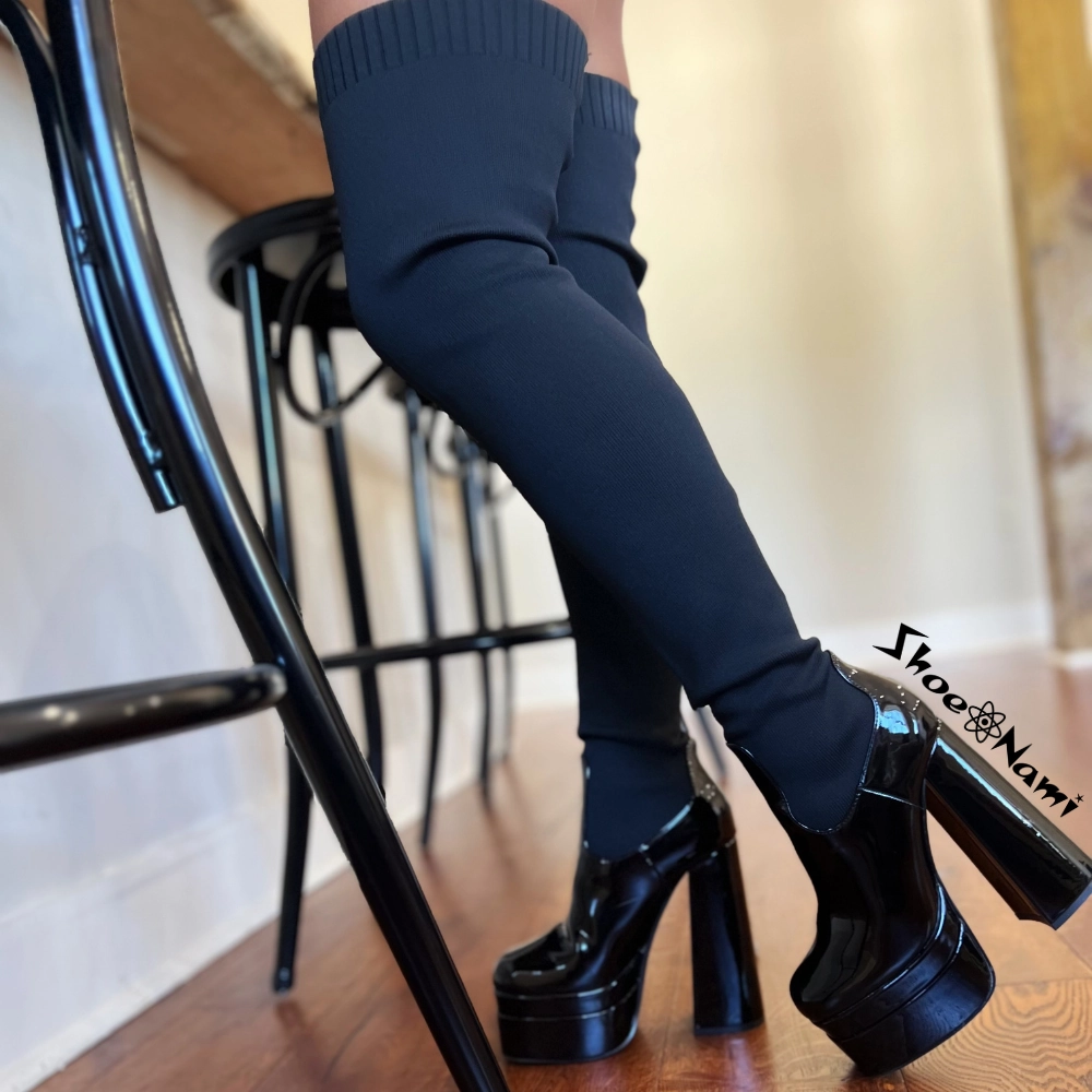 ARI-22 Black Knee High Wedge Platform Boots