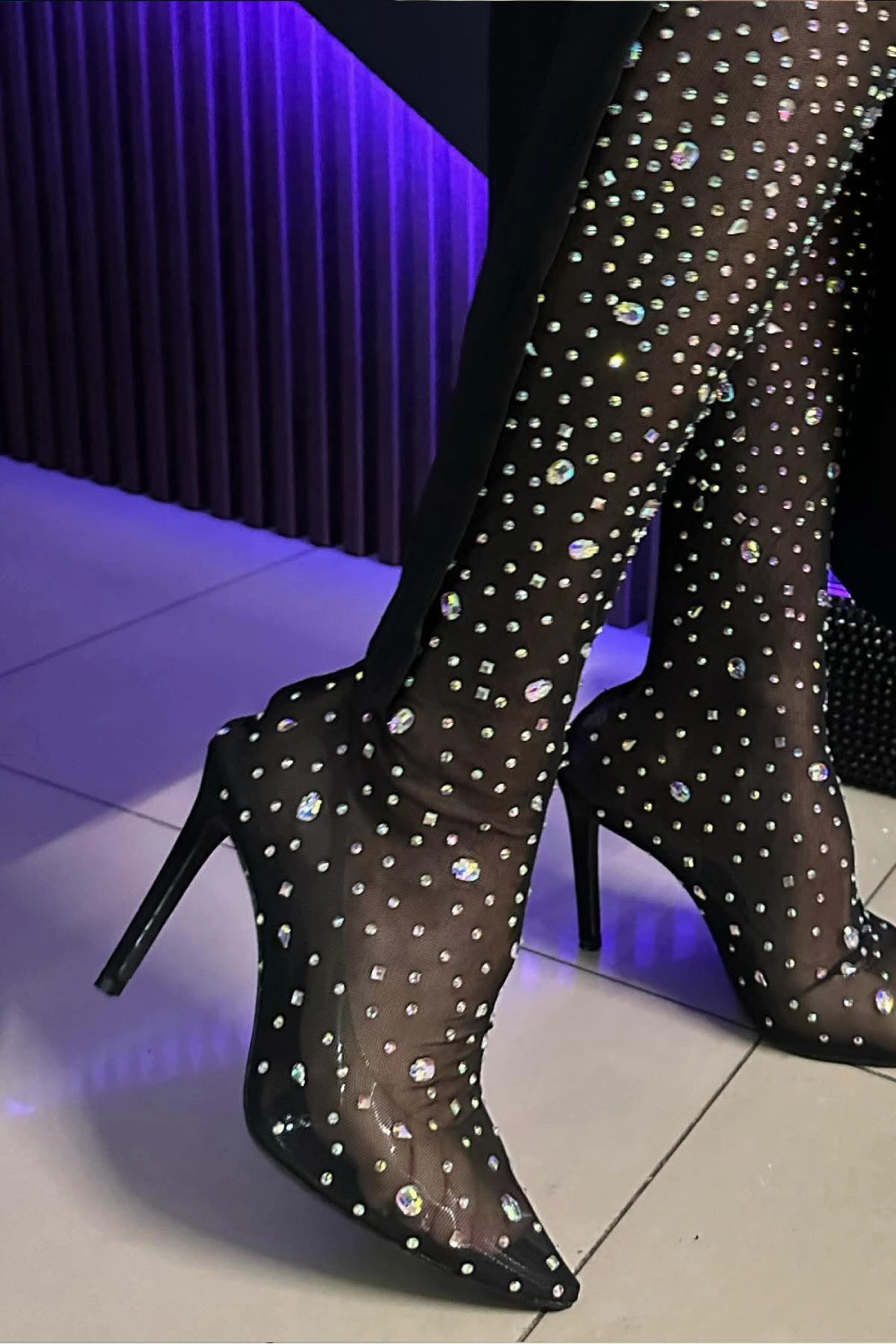 Wellie Boots BLACK RHINESTONES KNEE HIGH BOOT (PACK A)