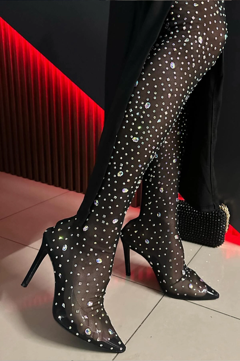 BLACK RHINESTONES KNEE HIGH BOOT (PACK A) Brown Boots