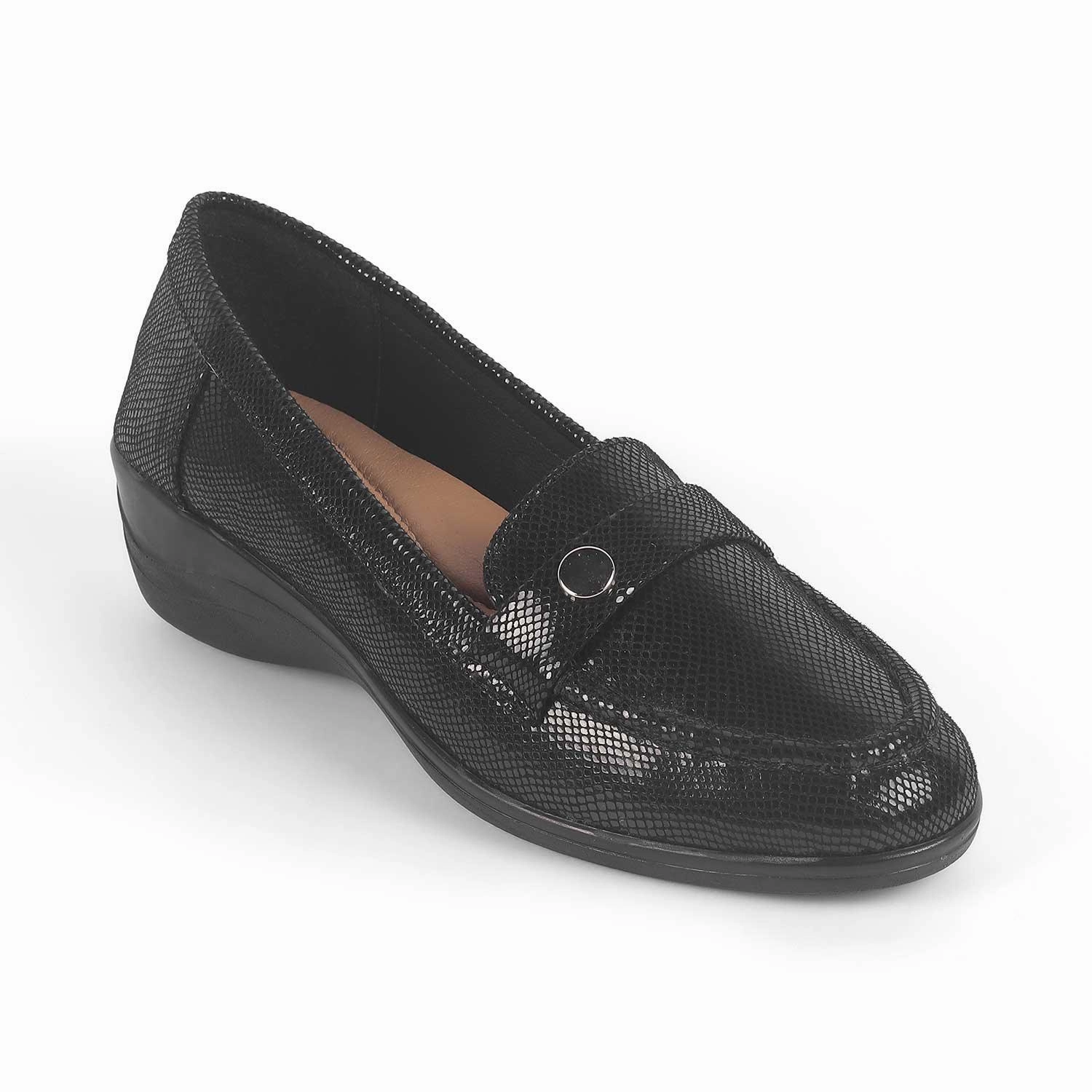Tresmode Marcoval Black Women's Dress Wedge Loafers Abeo Loafers