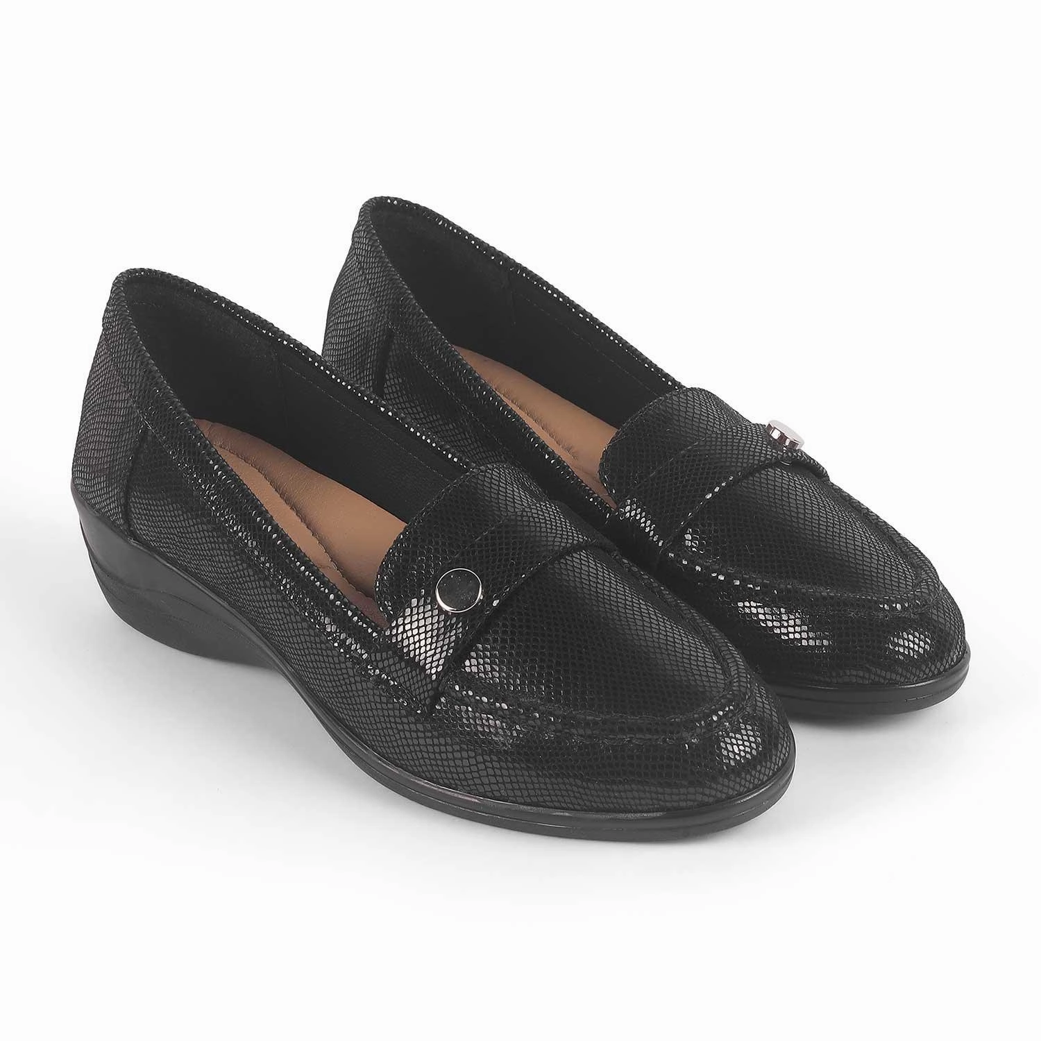 Do Leather Loafers Stretch Tresmode Marcoval Black Women's Dress Wedge Loafers