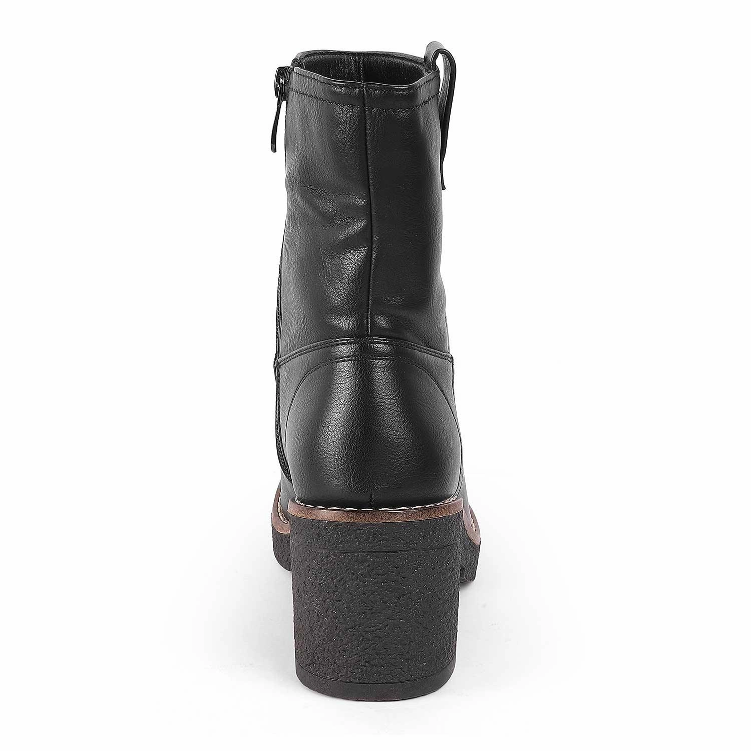 Tresmode Gallen Black Women's Ankle-length Boots Knee High Boots No Heel