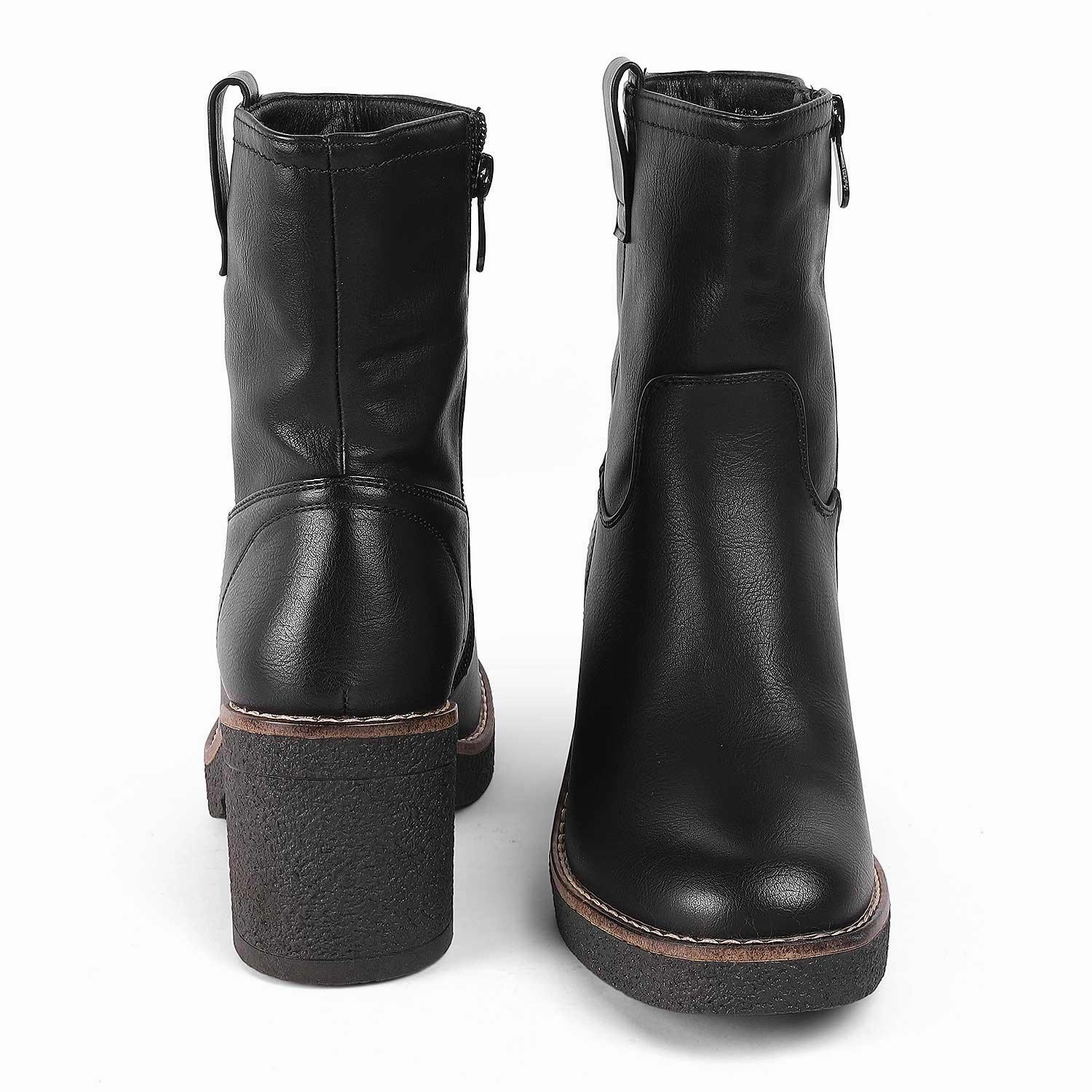 Tresmode Gallen Black Women's Ankle-length Boots Leather Wedge Boots