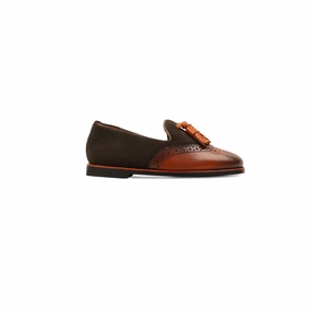 Everest - Kid's Tan Calf Leather and Kid Suede Loafer (5-12 Years Old) Oxfords And Loafers Shoes