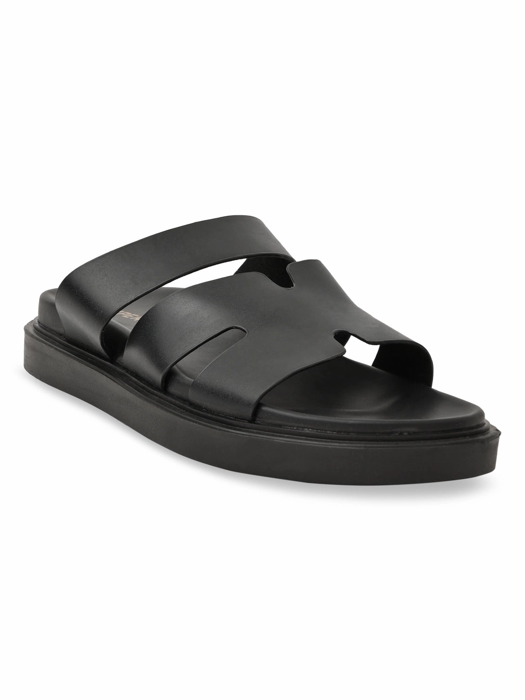 Imperio By Regal Black Men Smart Stylish Leather Sandals Open Toe Low Heel Sandals