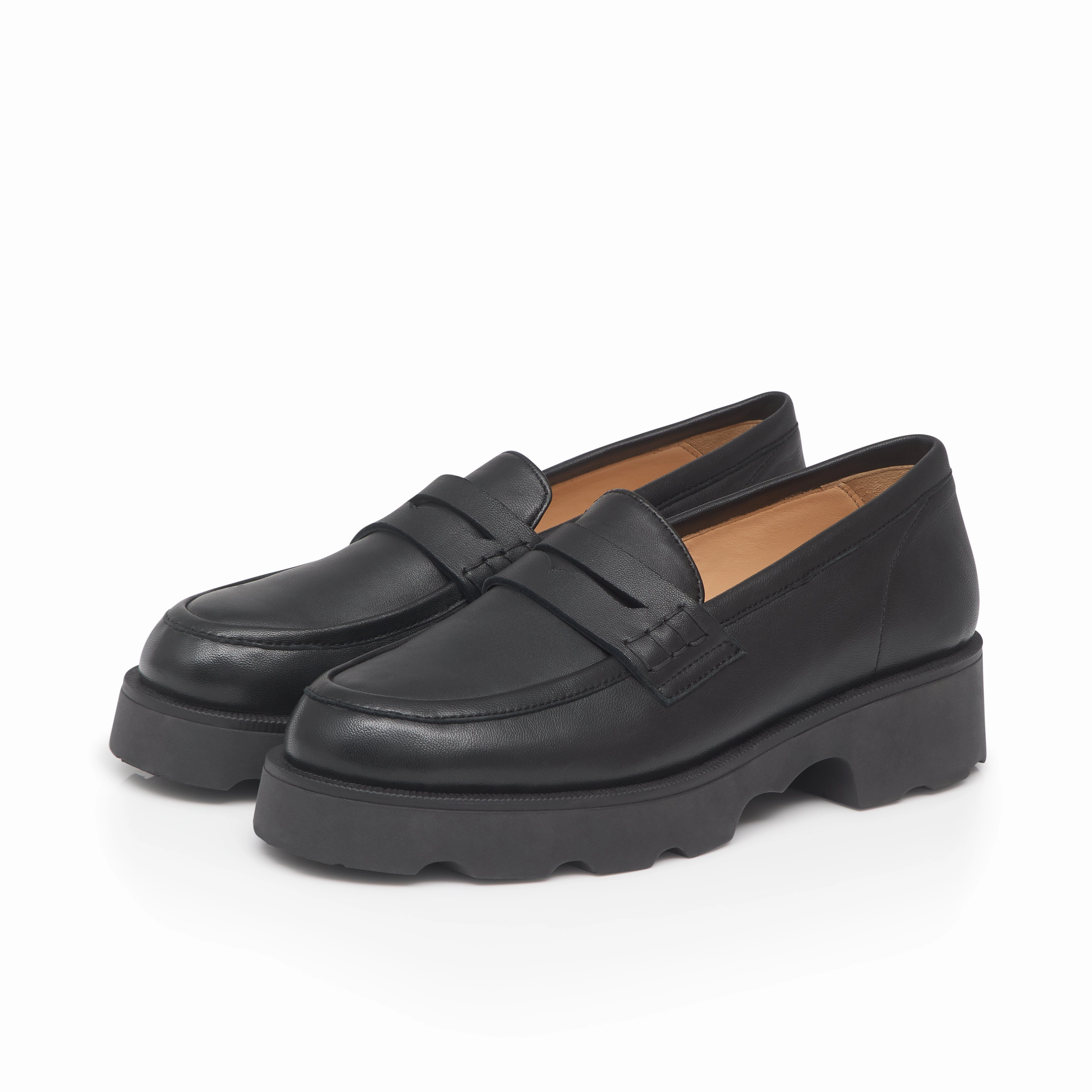 Wide Fit Chunky Loafers  - Black Leather Size 16 Loafers