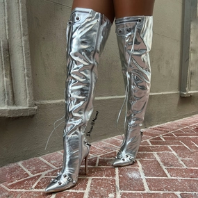 Knee-high Platform Boots POFIN-2 Silver