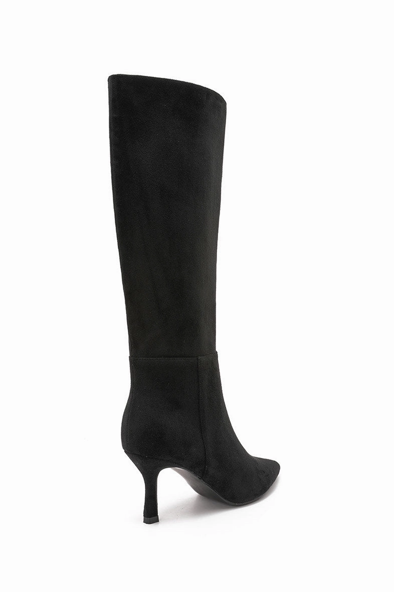 Taupe Knee High Suede Boots Faye Black Suedette Knee High Boots
