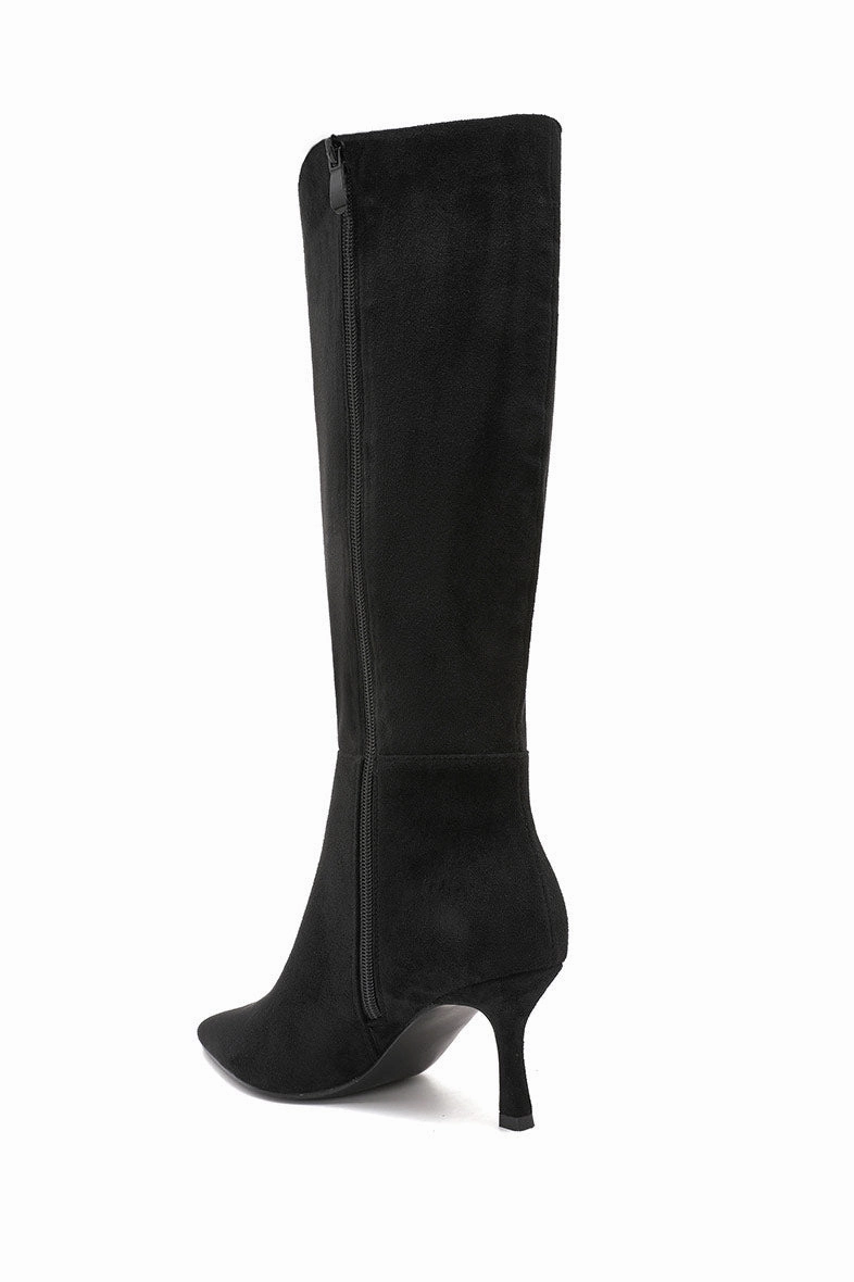 Faye Black Suedette Knee High Boots Knee High Boots Plateau