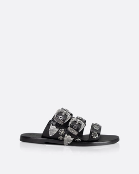 Spencer Slippers Eastwood Slide Black Croc/Silver