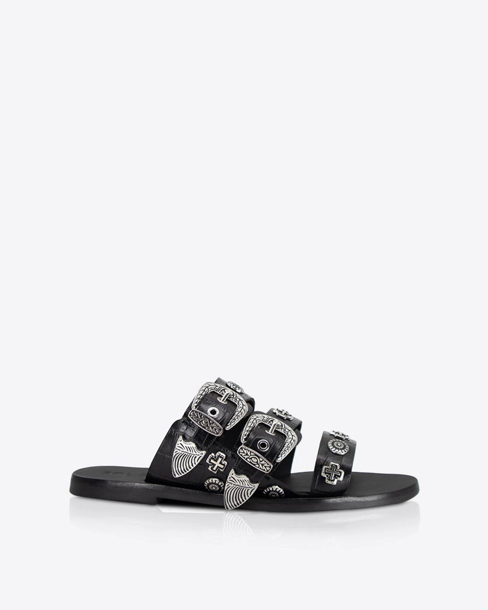 Ines Sport Slide Eastwood Slide Black Croc/Silver