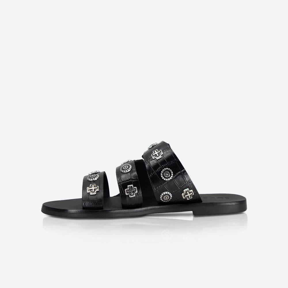 Eastwood Slide Black Croc/Silver Mario Plant Slippers