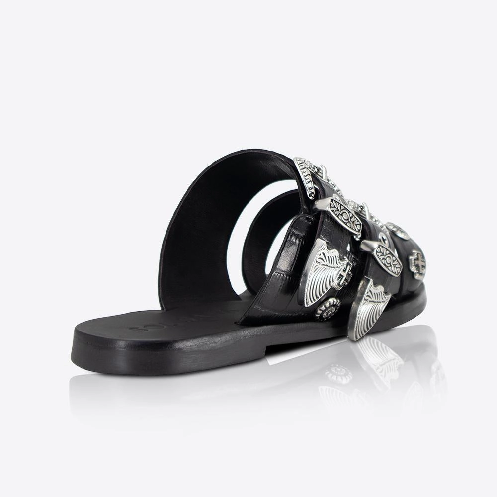 Cozzzy Slippers Mushroom Eastwood Slide Black Croc/Silver