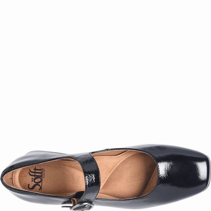 Sofft Women's Laura Heeled Mary Jane Shoe - Black Patent Mary Jane Floral Brocade Shoes