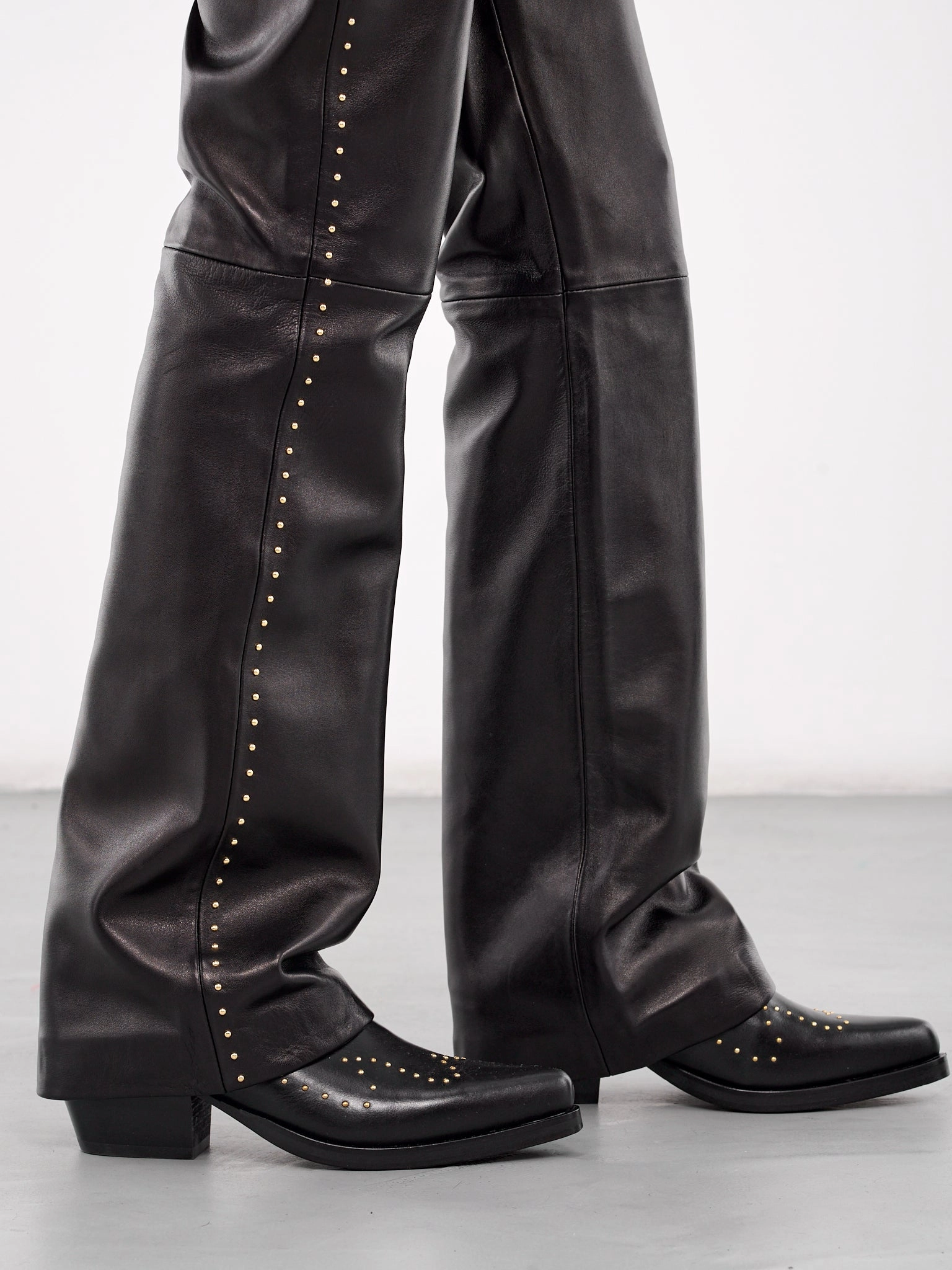 Gold Studded Western Boots (FT01S-LE99-BLACK-GOLD-STUDS) Moc Toe Boots