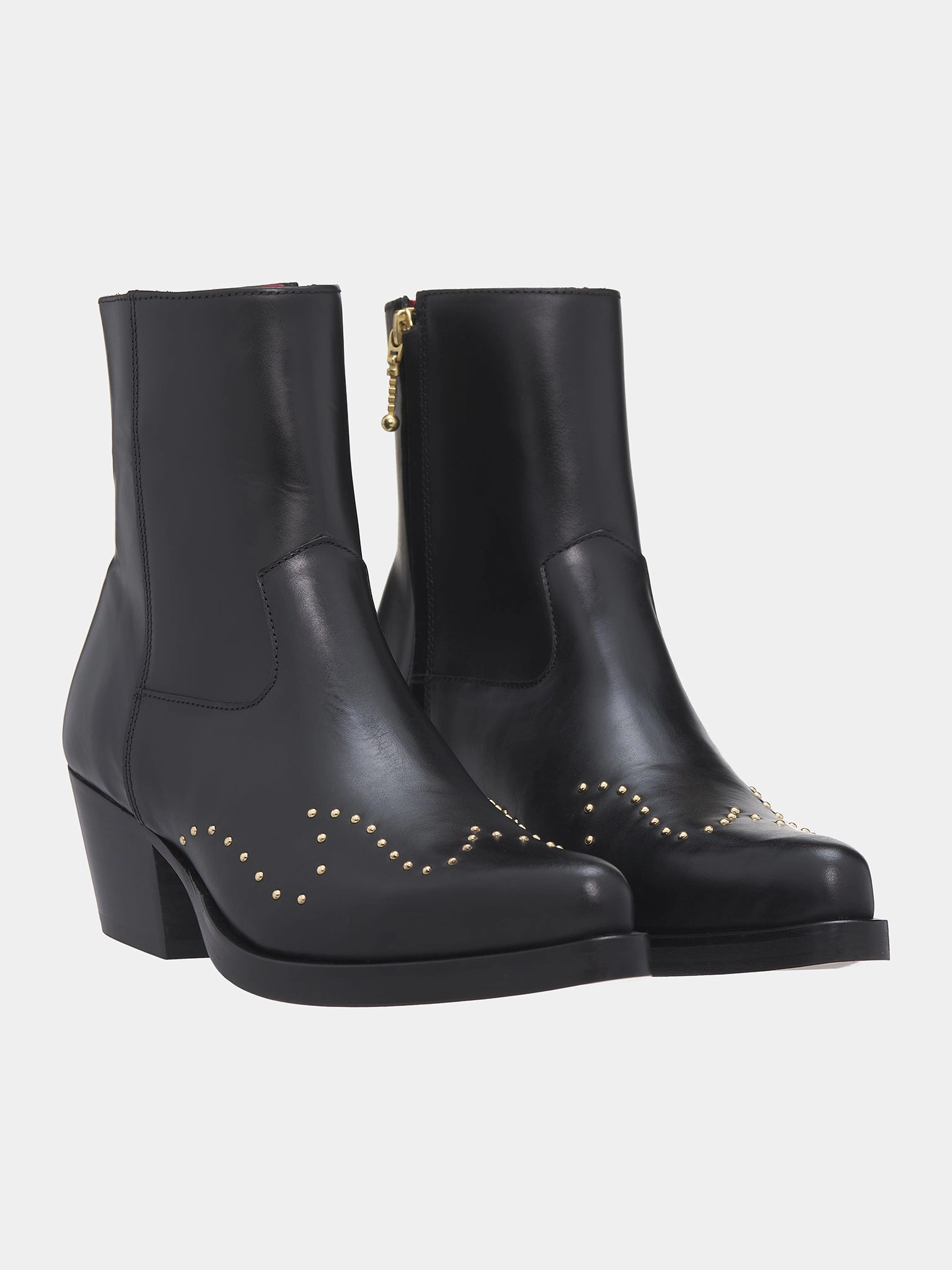 Gold Studded Western Boots (FT01S-LE99-BLACK-GOLD-STUDS) Boots With Knit