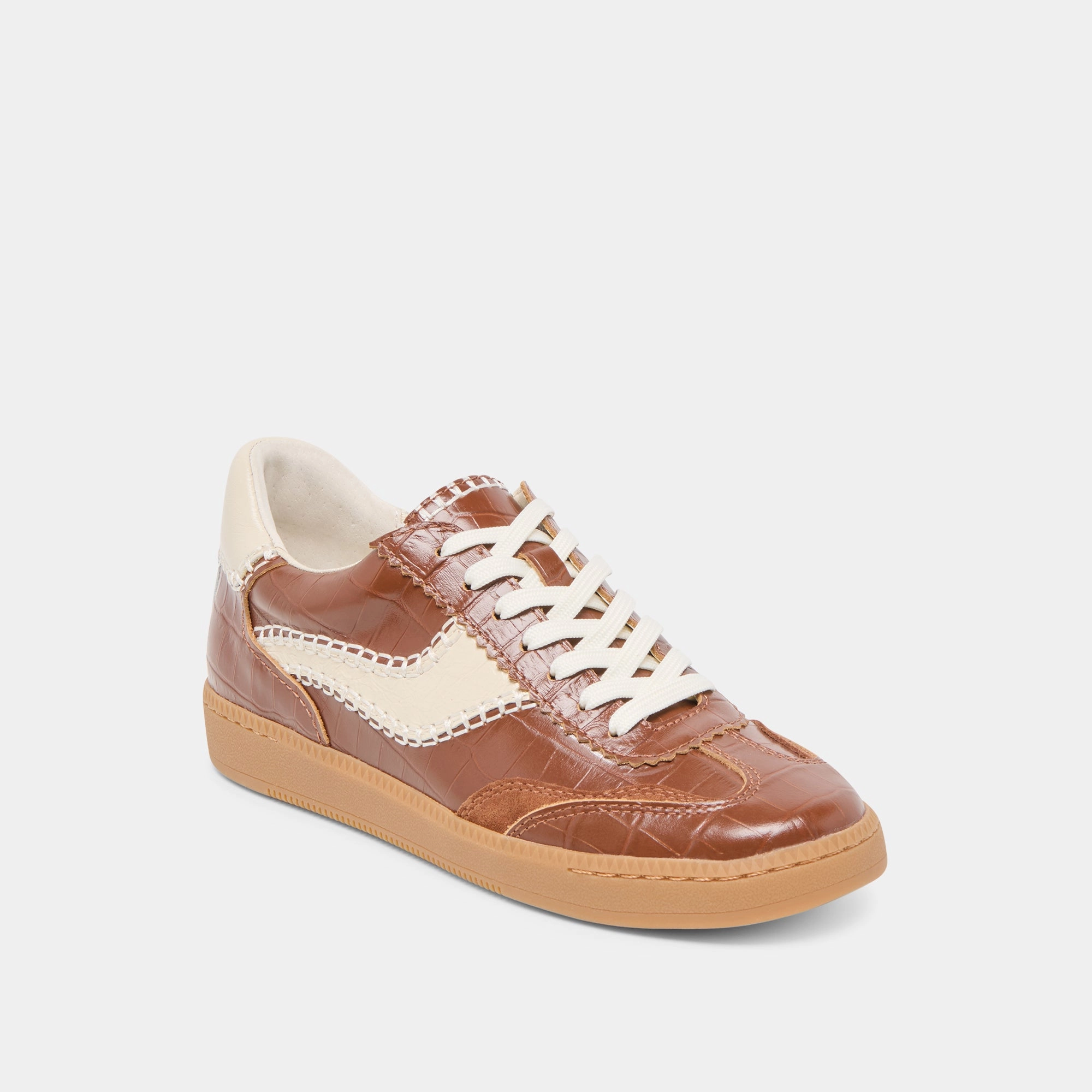 NOTICE STITCH  SNEAKERS COGNAC CROCO EMBOSSED LEATHER