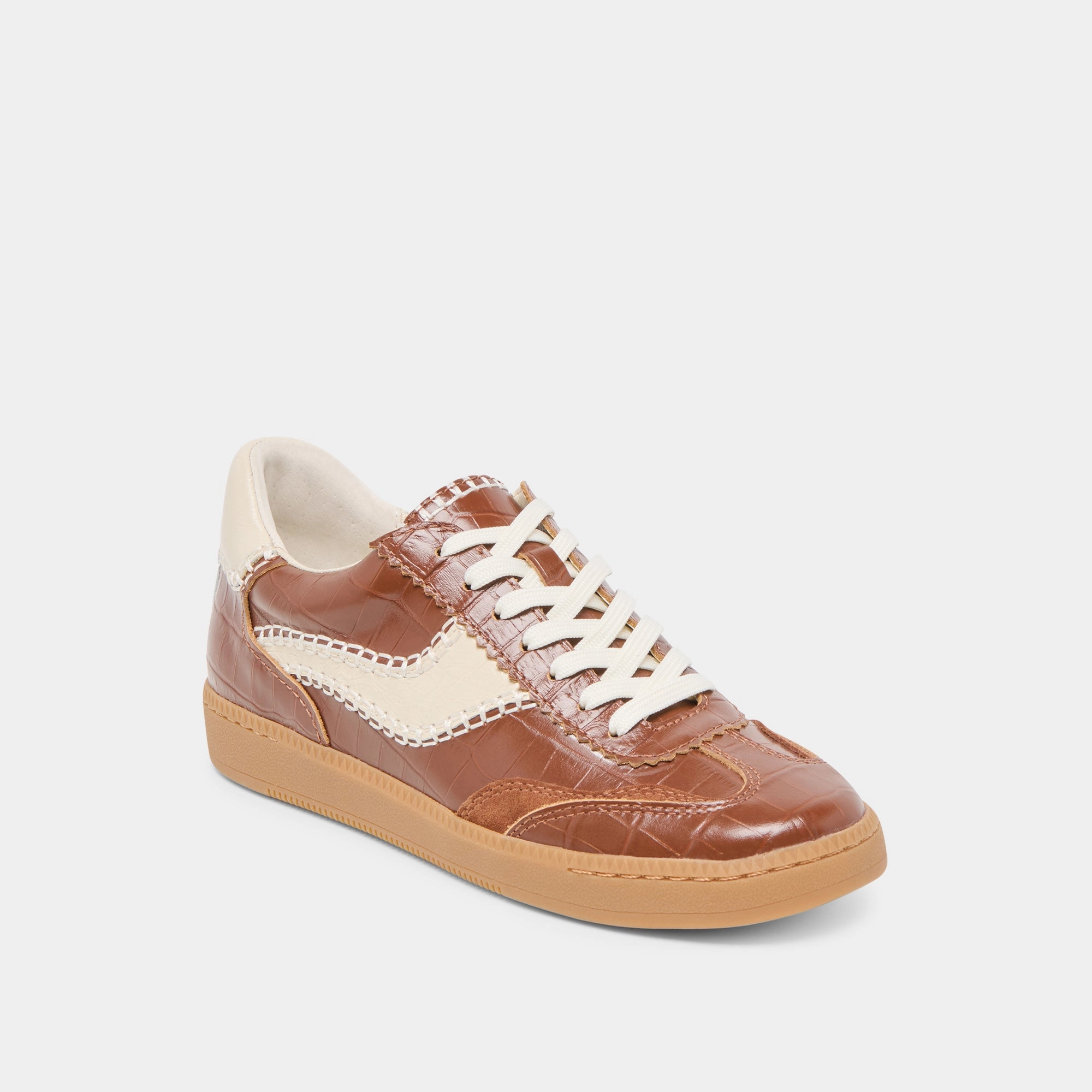 NOTICE STITCH  SNEAKERS COGNAC CROCO EMBOSSED LEATHER