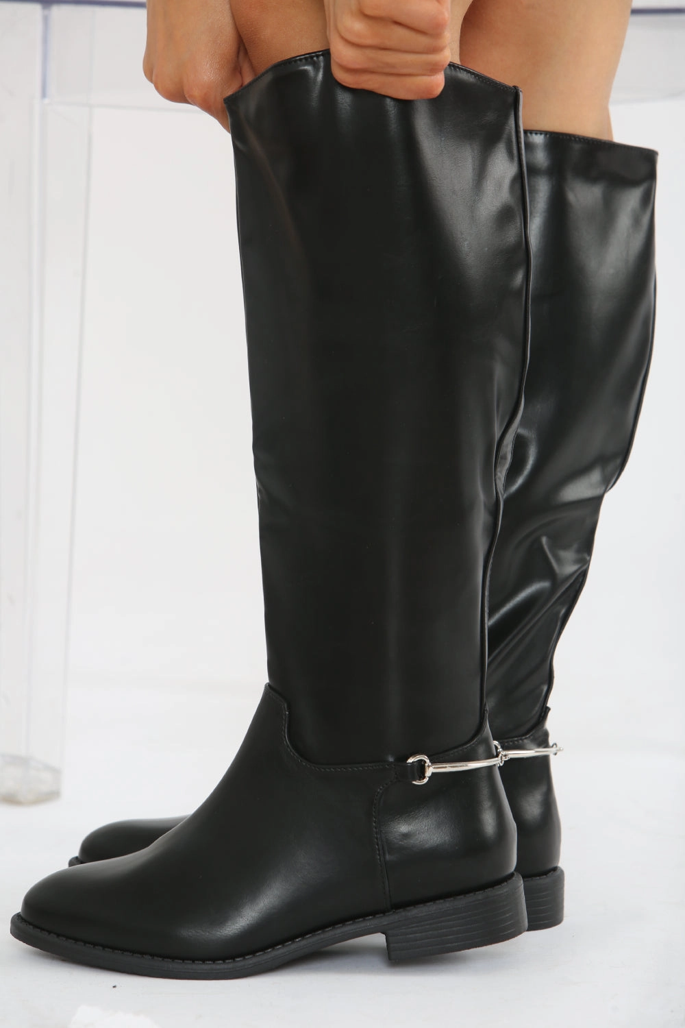 BLACK FLAT KNEE HIGH RIDING BOOT (PACK B) Metallic Boots Knee High