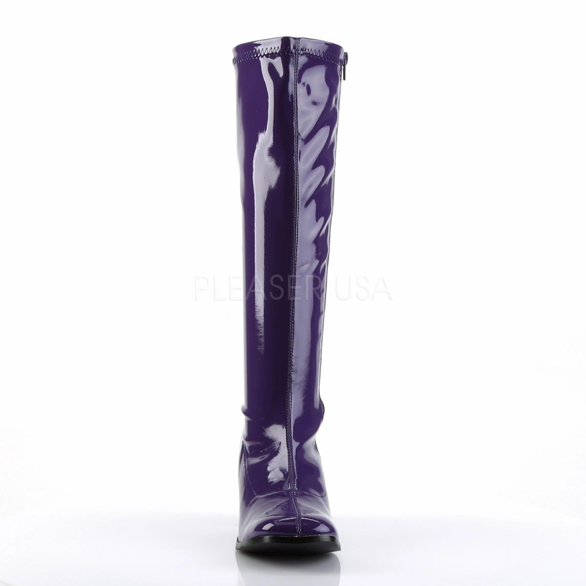 3 Inch Heel GOGO-300 Purple Pat Knee High Boots With Stretch Back