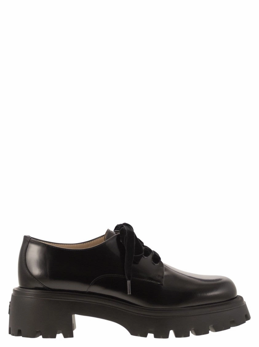 Lace Up Leg Flat Shoes Emerson Derby Black