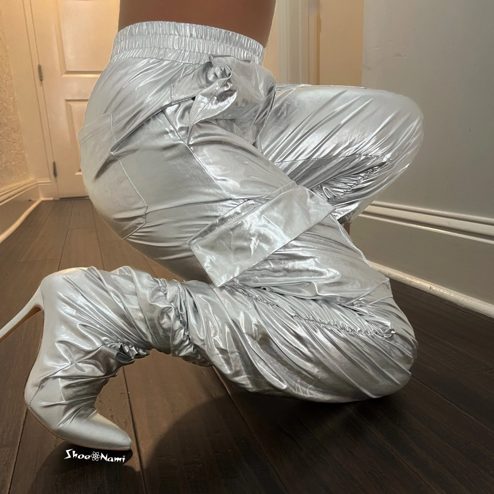 Knee High Track Sole Boots SPACE X Silver