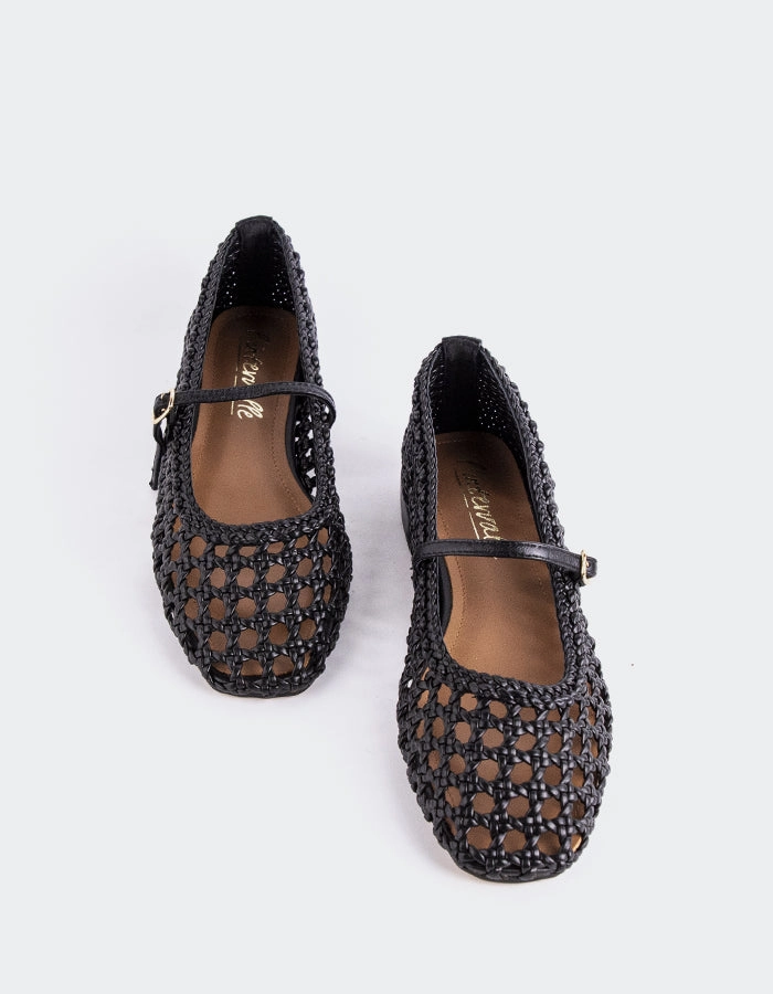 Izaro Black Woven Mary Jane Shoes Heart