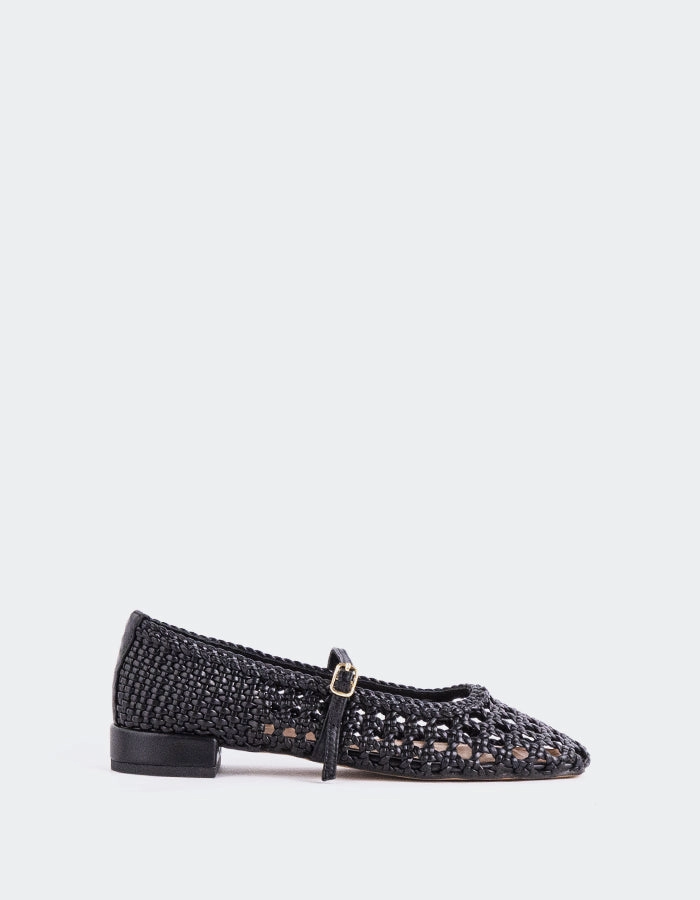 Izaro Black Woven Block Heeled Mary Jane Shoes