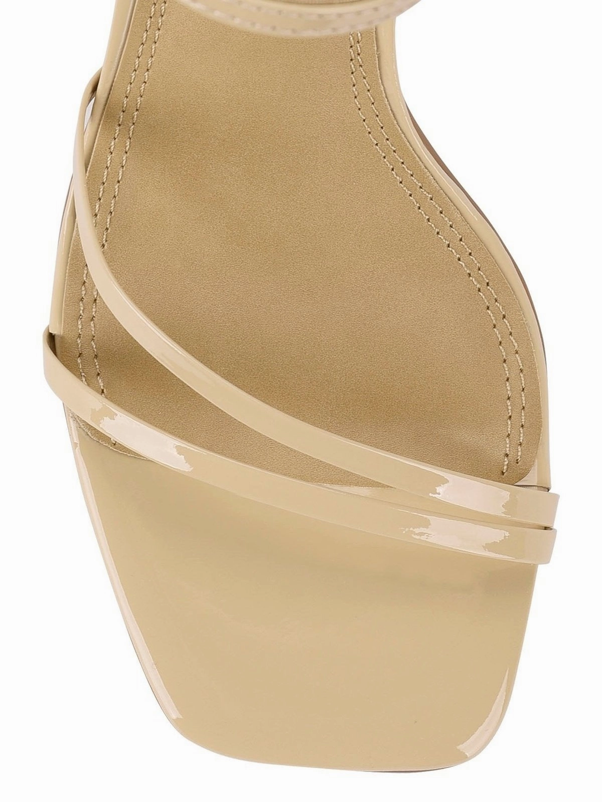 Speck Strappy Heels - Nude Patent Leather Gold Thick High Heels