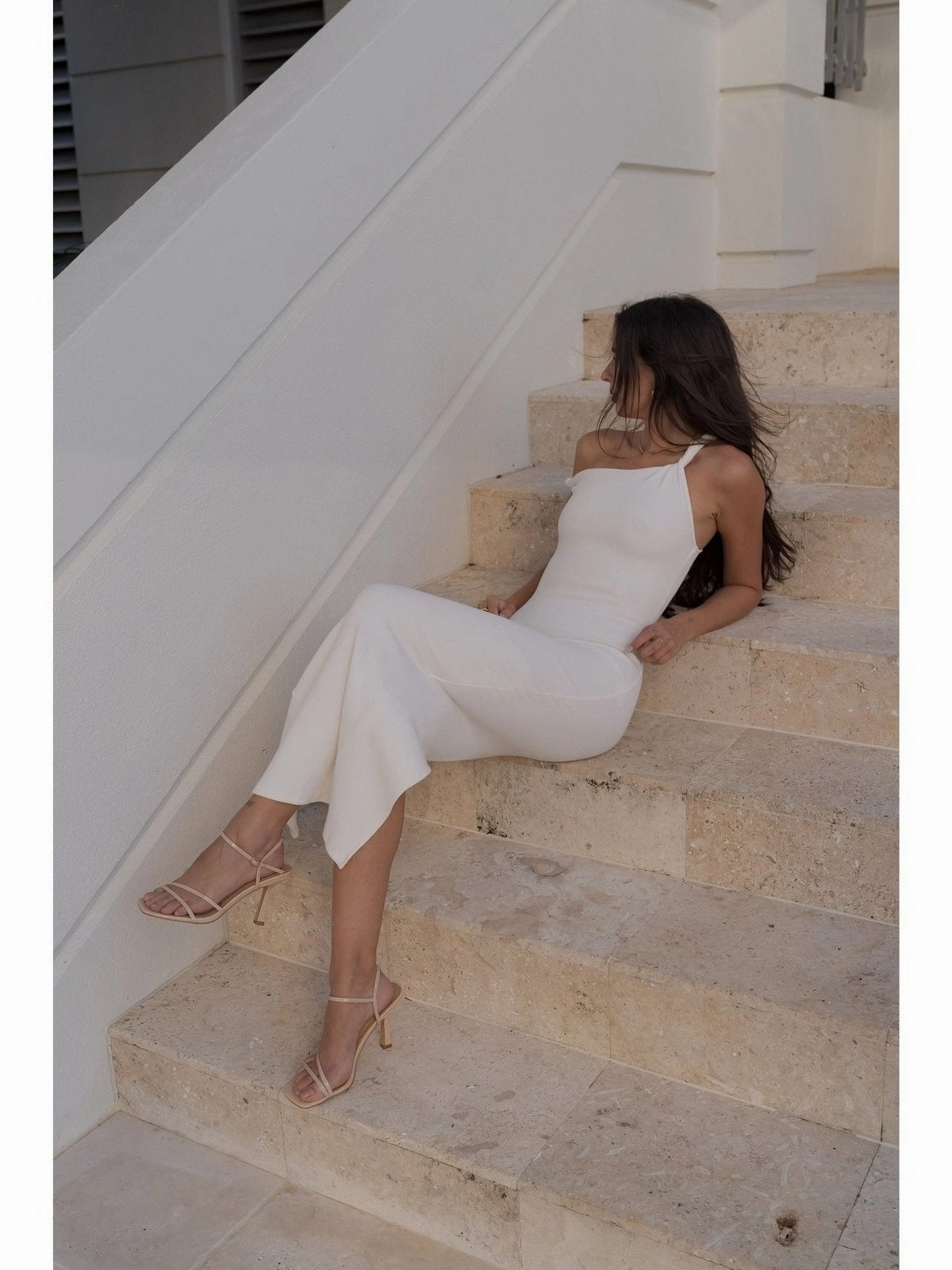 Speck Strappy Heels - Nude Patent Leather Suede Chunky Heels