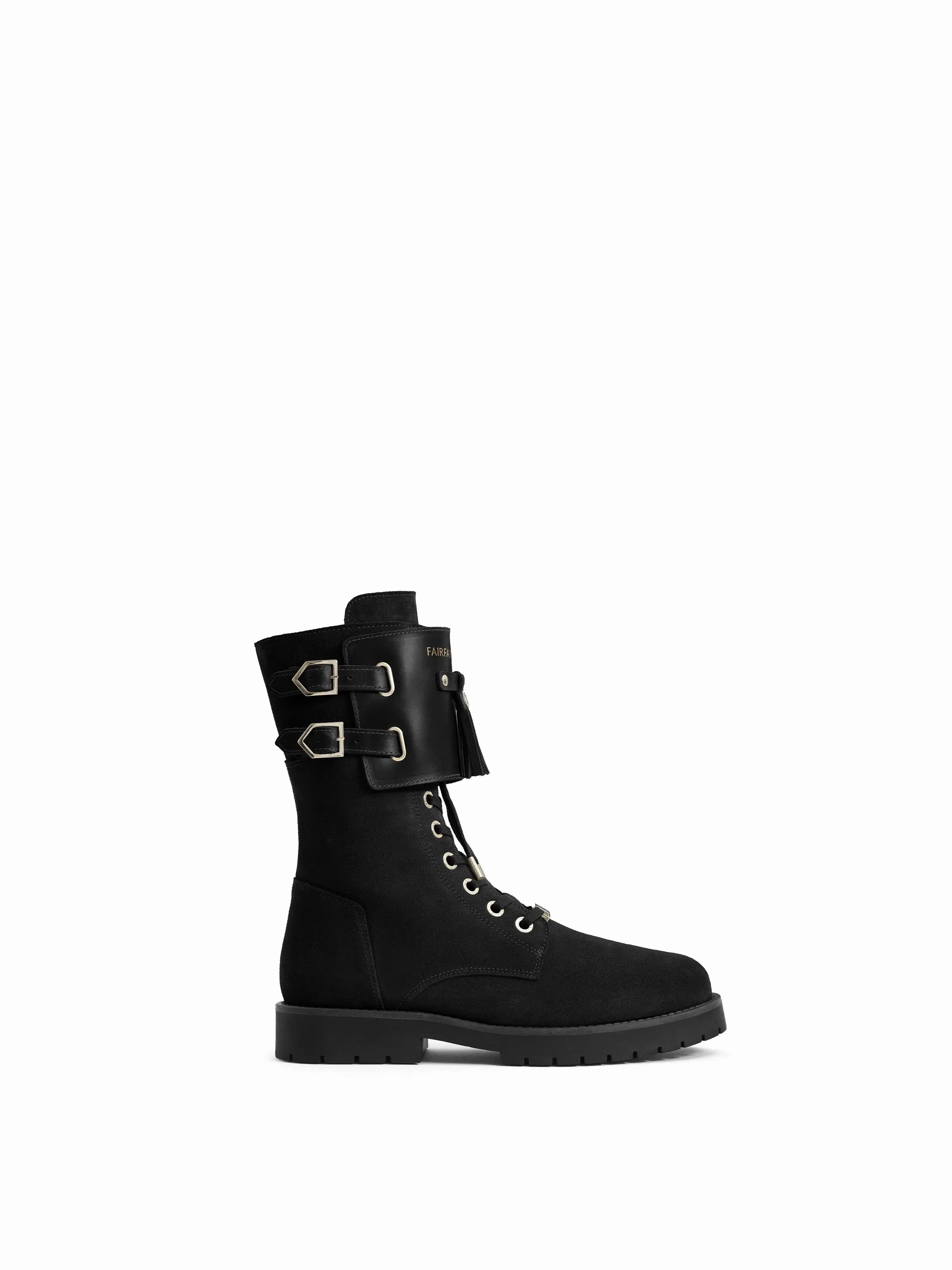 Windsor Combat Boot - Black Suede Ladder Lace Combat Boots