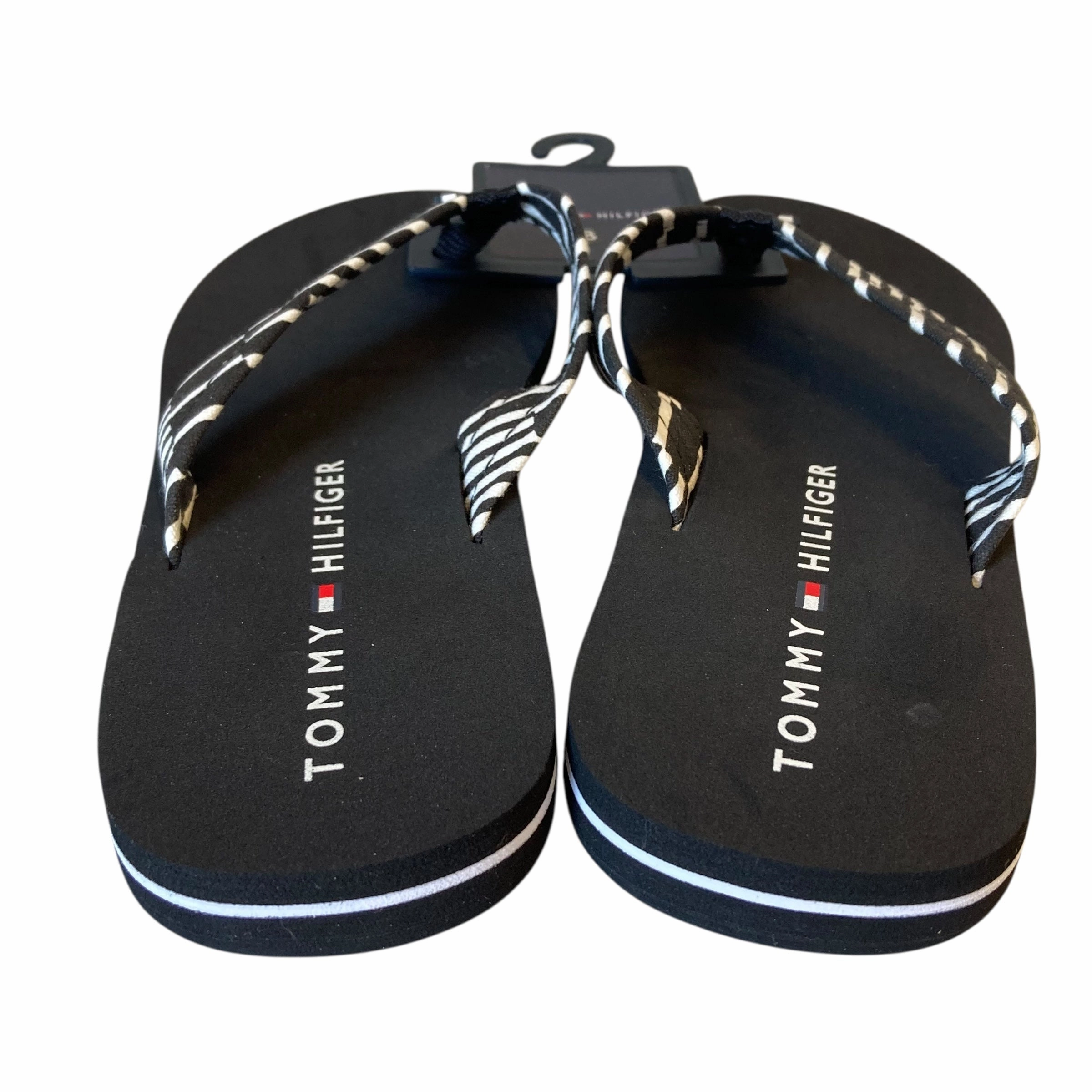 Sandals Flip Flops By Tommy Hilfiger In Black & White, Size:8 5 Inch Flip Flops