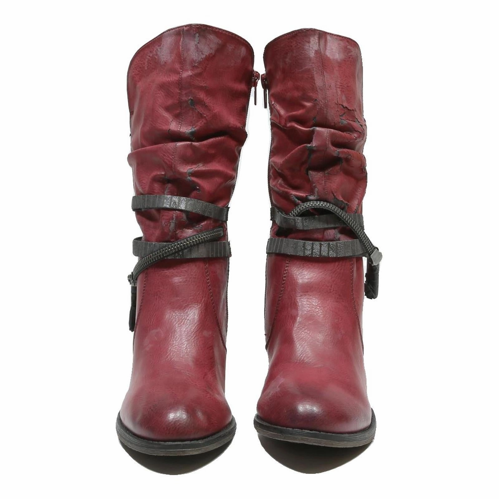 Roper Vs Cowboy Boots RIEKER Womens Mid Heel Ankle Boots Red Leather UK 5 Casual Fashion