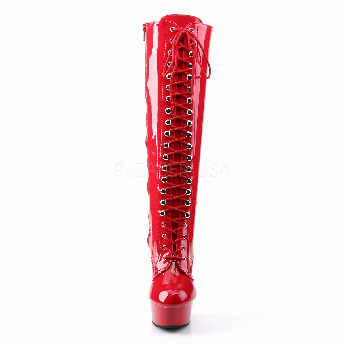 6 Inch Heel DELIGHT-2023 Red Stretch Patent Leather Knee High Boots Size 7