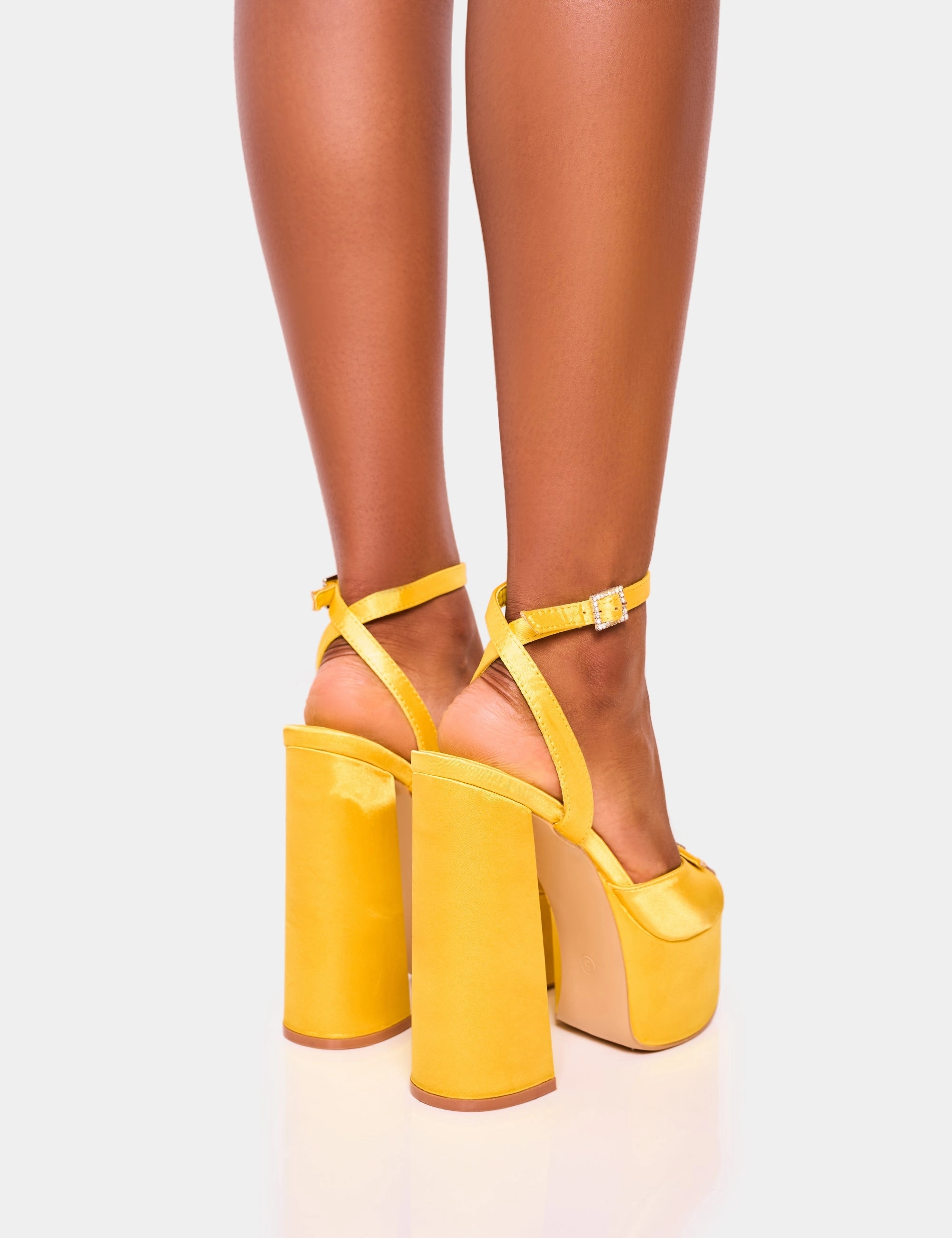 High Heels Te Nachche Pansie Yellow Satin Diamante Platform Heels