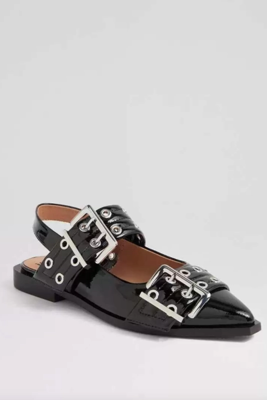 Patent Pointed Toe Dressy Flats Wide Leg Pants With Flat Shoes