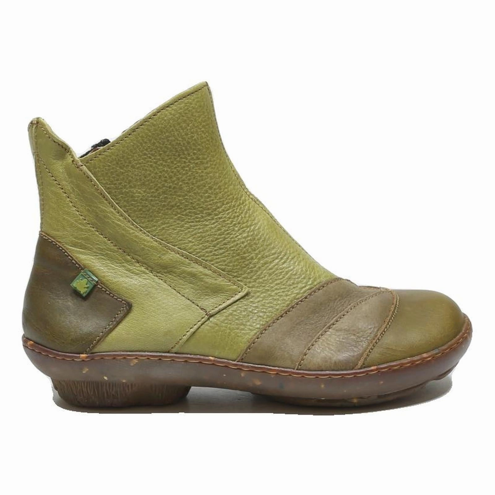 EL NATURA LISTA Womens Ankle Boots Green & Brown Leather UK 3 Comfortable Zip Soccer Boots Indoor