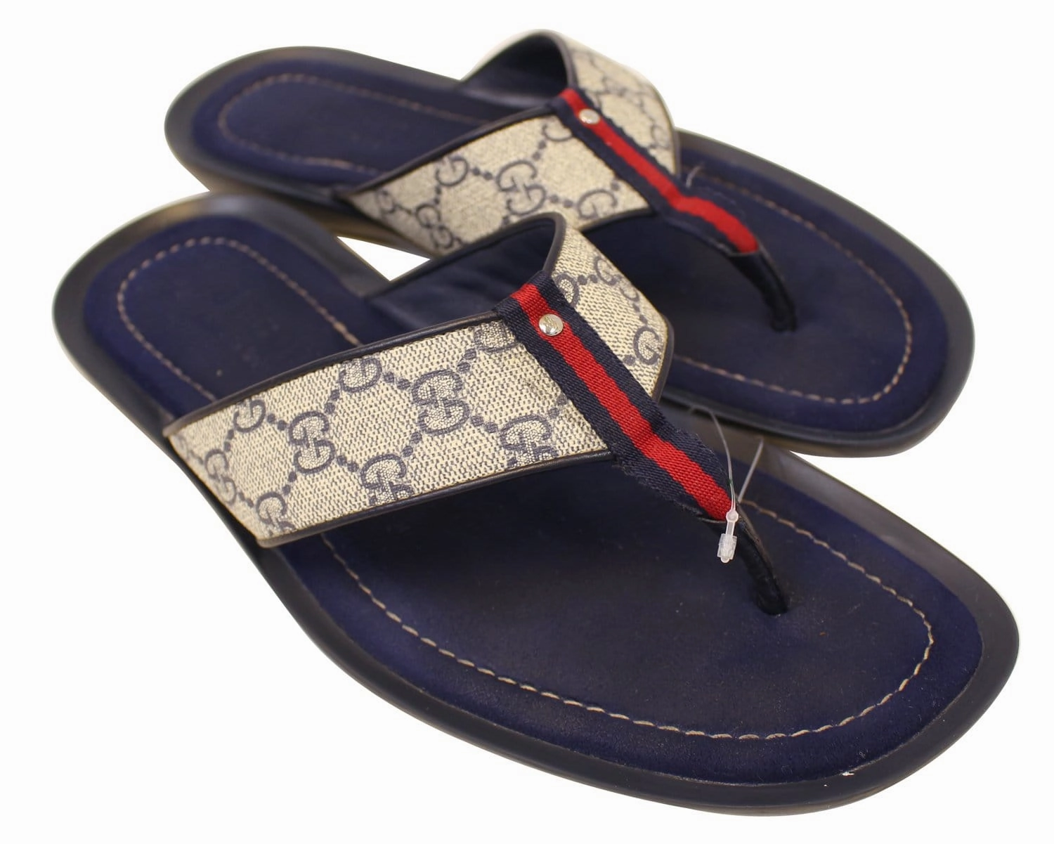 Dress With Flip Flops Gucci Men's GG Supreme Blue Flip Flops Sandals Size 9 G