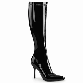 Buckle Up Knee High Boots 4 Inch Heel CLASSIQUE-2000 Black Stretch Pat