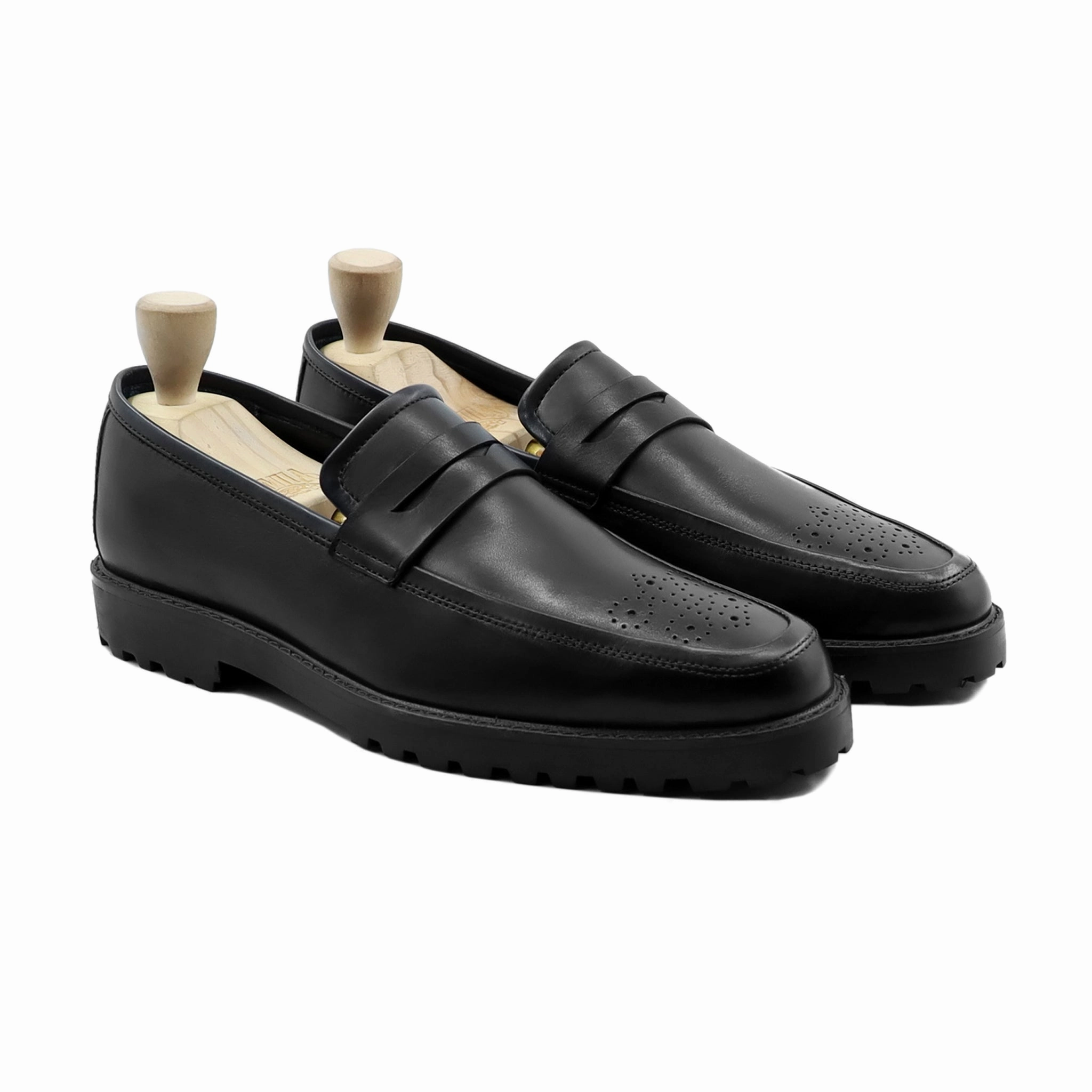 Molybdix - Men's Black Calf Leather Loafer Cool Penny Loafers