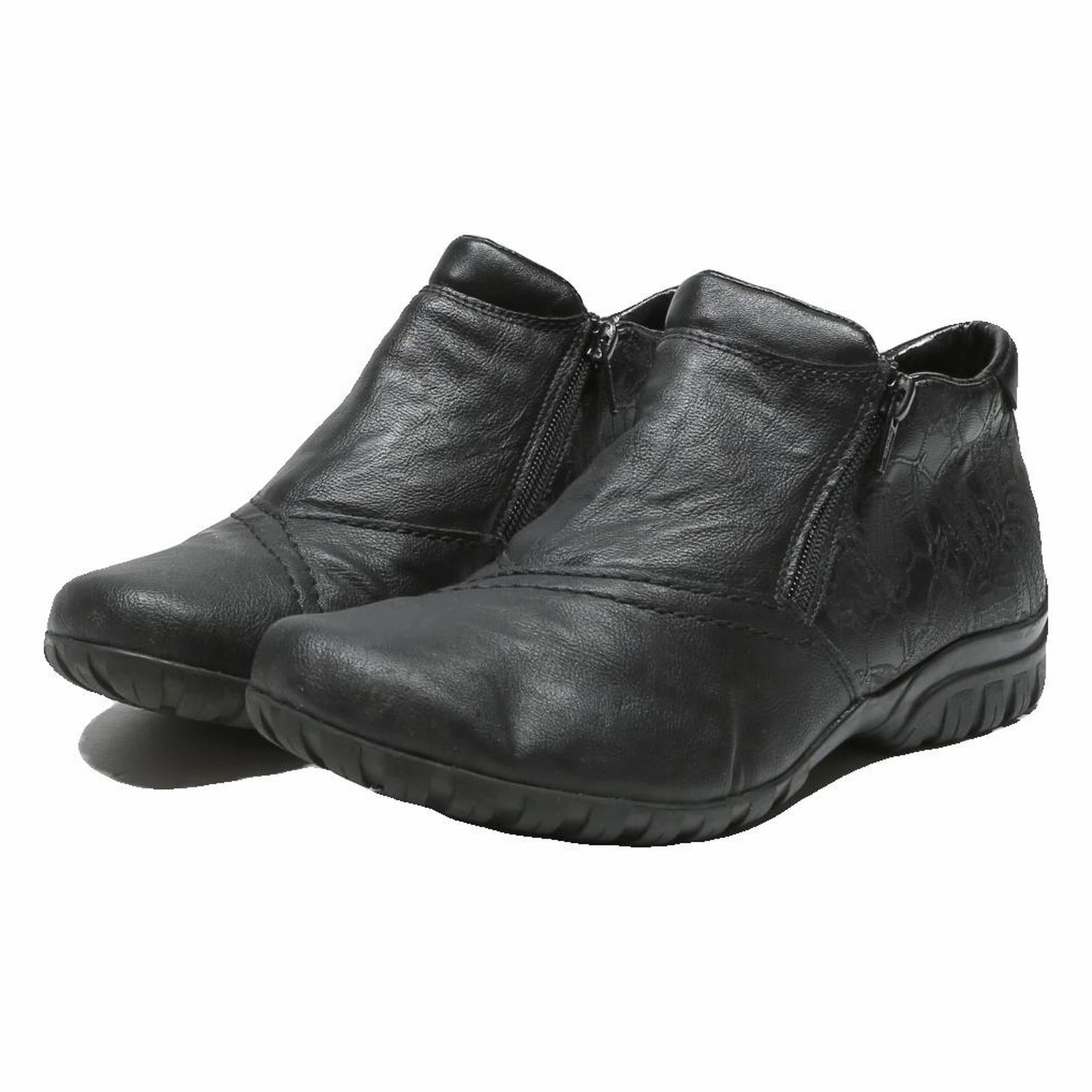RIEKER Womens Black Leather Ankle Boots UK 7 Comfortable Slip-On Zipper Monster High Boots