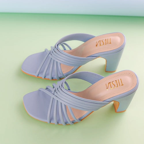 Calm Sky Blue Strappy Block Heels - Her Shades High Heels For Pole Dancing