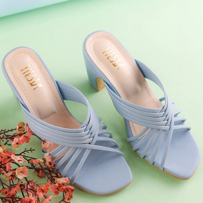 Prom Heels Calm Sky Blue Strappy Block Heels - Her Shades