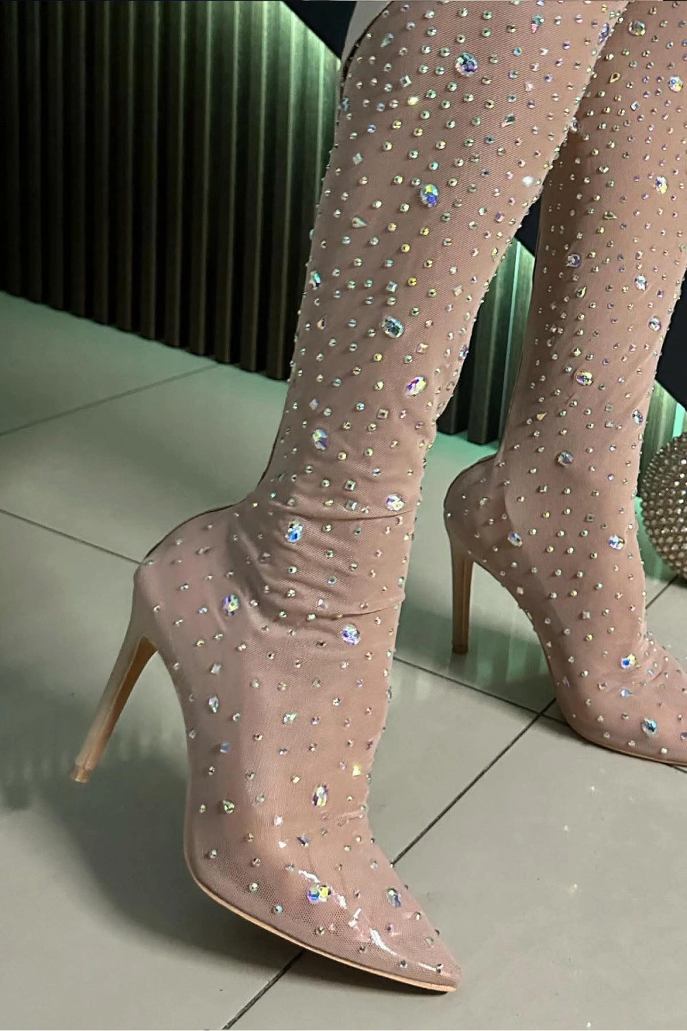 NUDE RHINESTONES KNEE HIGH BOOT Fall Boots 2024