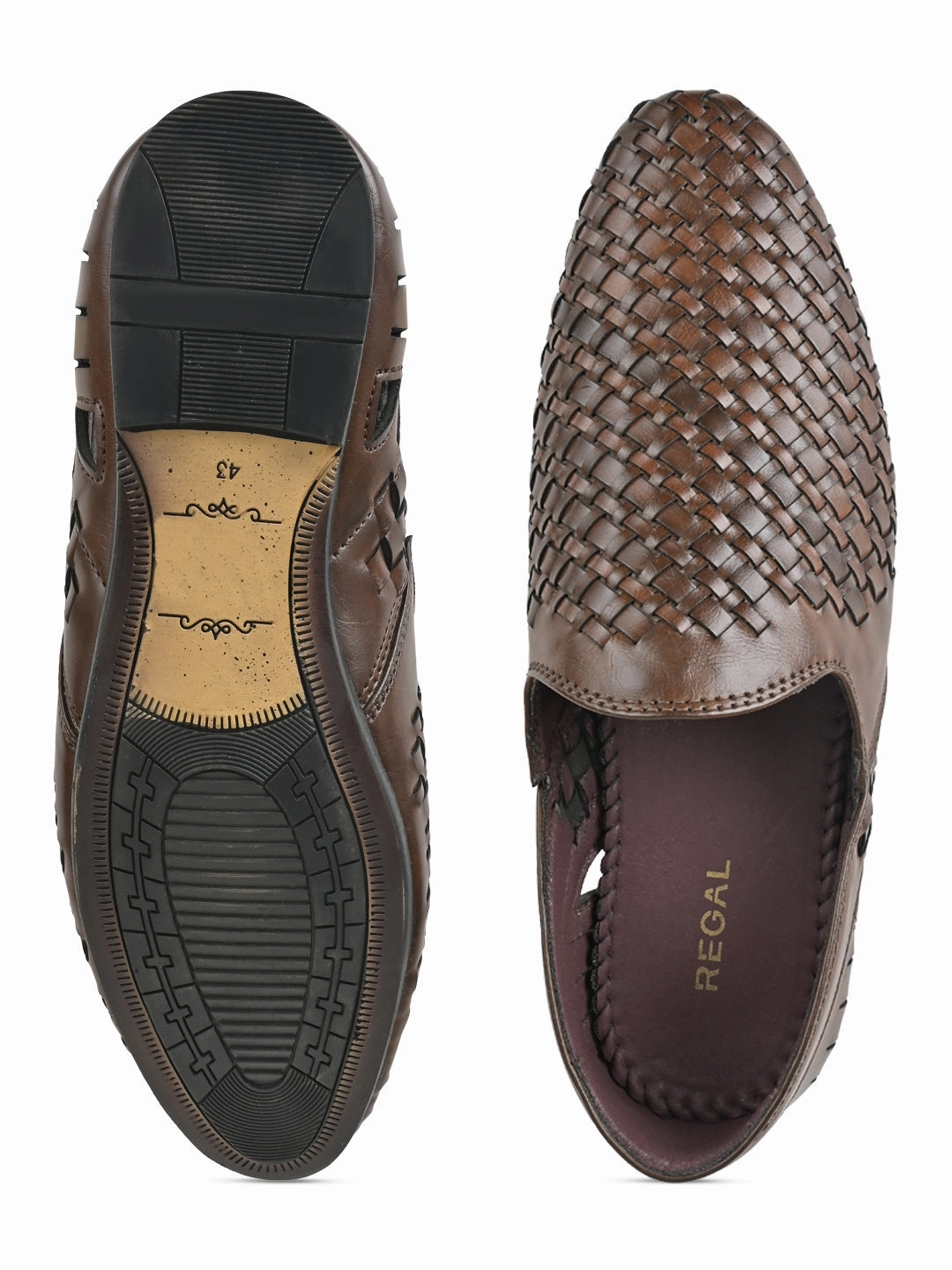 Platform Block Heel Sandals Regal Brown Men Woven Chatai Slip Ons