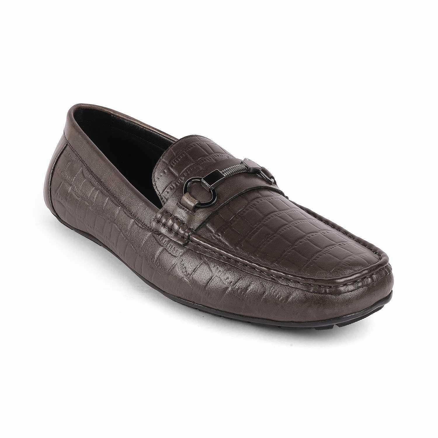 Gg Loafers Tresmode Miluck Grey Men's Textured Leather Driving Loafers