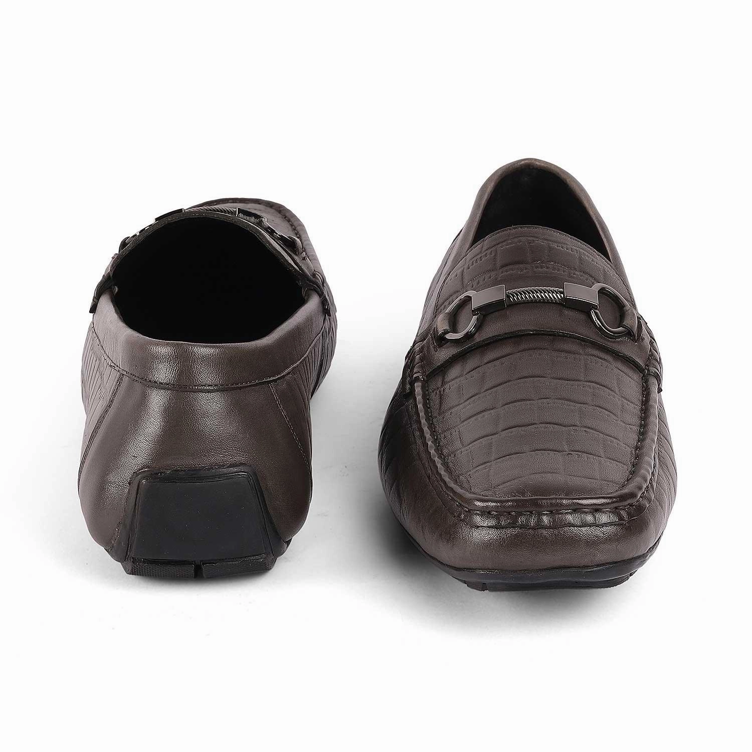 Cow Print Loafers Tresmode Miluck Grey Men's Textured Leather Driving Loafers