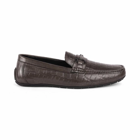 Tresmode Miluck Grey Men's Textured Leather Driving Loafers Nine Loafers